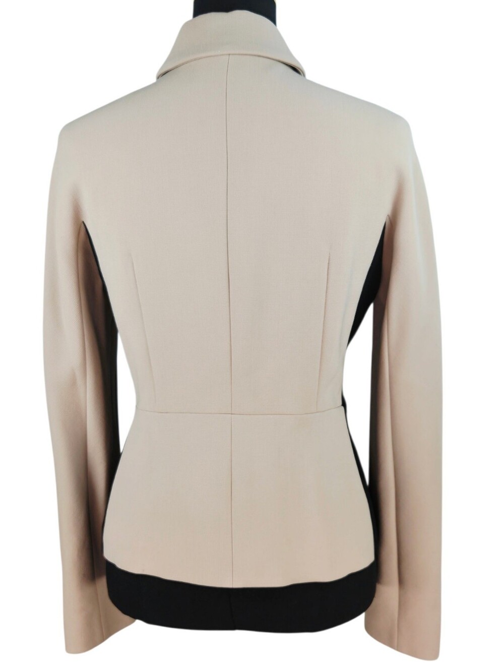 Max Mara Studio Wool Blend Hidden Snap Jacket Blazer Beige Black Size 10 - Picture 9 of 14